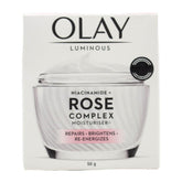 Front of Olay Luminous Niacinamide + Rose Complex Moisturiser 50 g jar